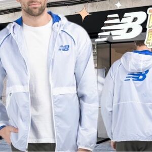 Adult small new balance lightweight track jacket waterproof blue and white